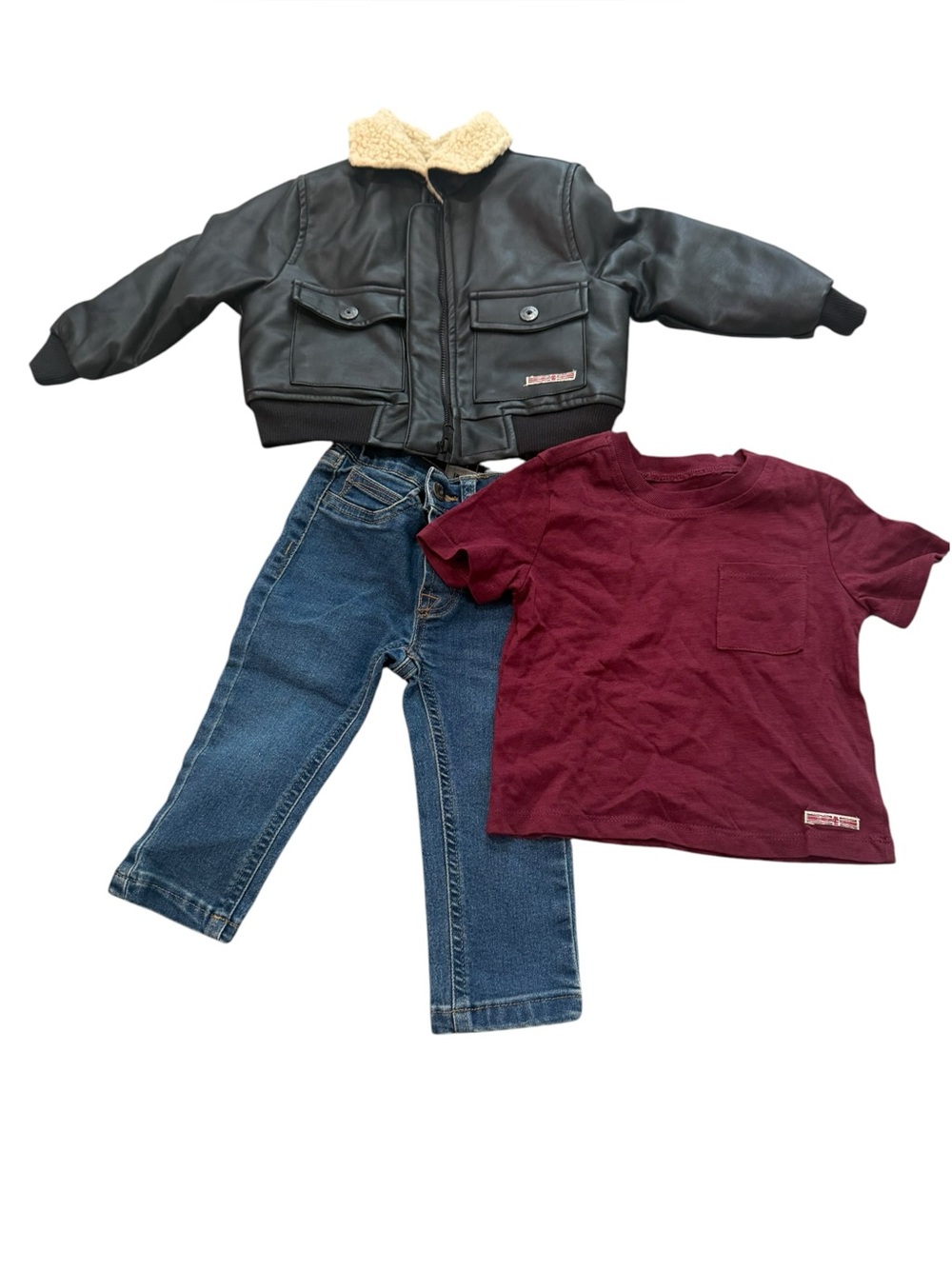 NWT Hudson Baby Boy Faux Leather Sherpa Jacket Jeans Shirt Outfit 12M